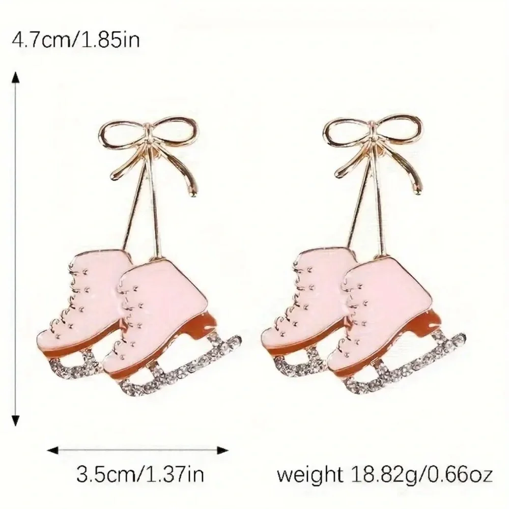 Gold Christmas Ice Skate Earrings,  Alloy Dangle Earrings, Stainless Steel, NEW